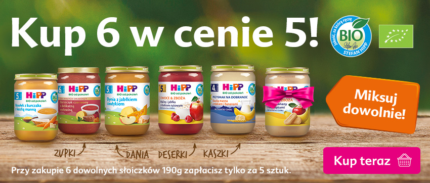 Hipp dania i desery w słoiczkach 190 g - kup 6, zapłacisz za 5