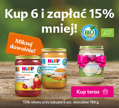 Hipp słoiki 190 g - 15% rabatu przy zakupie minimum 6 sztuk